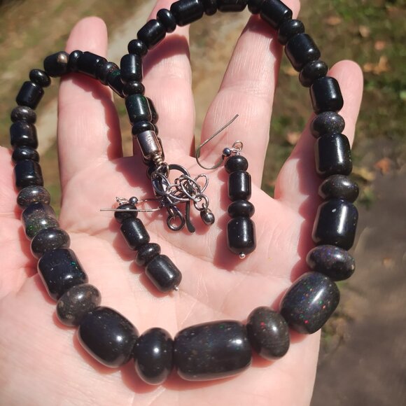 Jay King DTR mine finds Black Opal Necklace and earrings set 925 Sterling Silver - Picture 1 of 16
